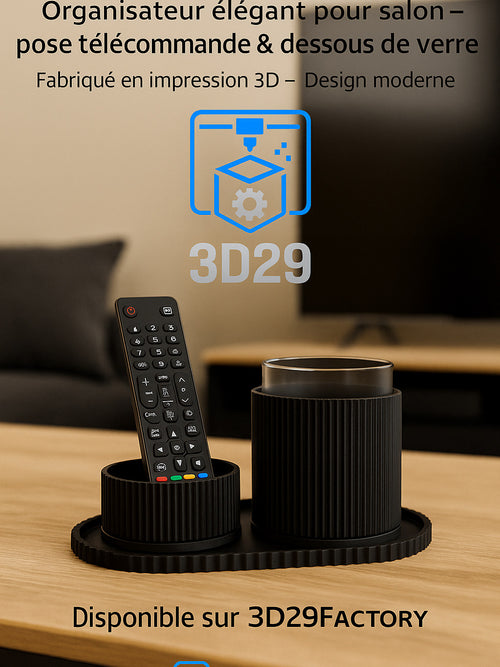 Organisateur de Salon 3D – Télécommandes & Dessous de Verre