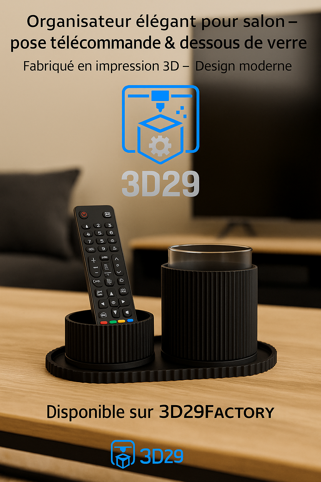 Organisateur de Salon 3D – Télécommandes & Dessous de Verre