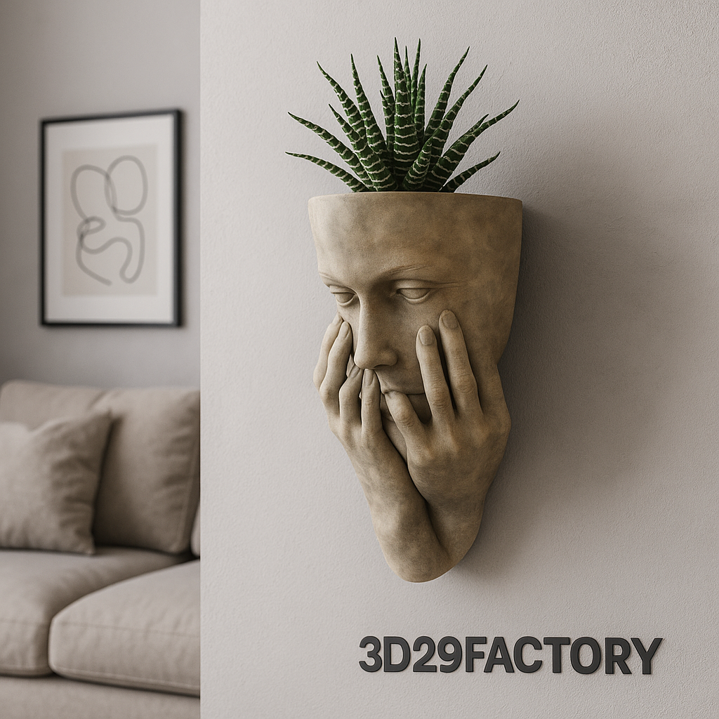 Pot de fleurs visage méditatif – Sculpture décorative imprimée en 3D
